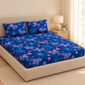 Double Queen Cotton Fitted Bedsheet with 2 Pillow Covers | 200 Thread Count | Superfine 3D Printed Elastic Bedsheet | Soft & Comfortable Summer Bedding for Adults