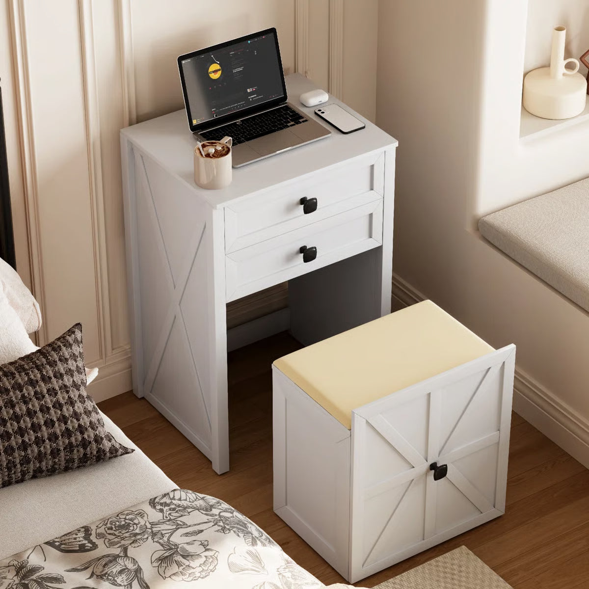 Rozelle Modern Vanity Table for Bedroom with Storage and Mirror