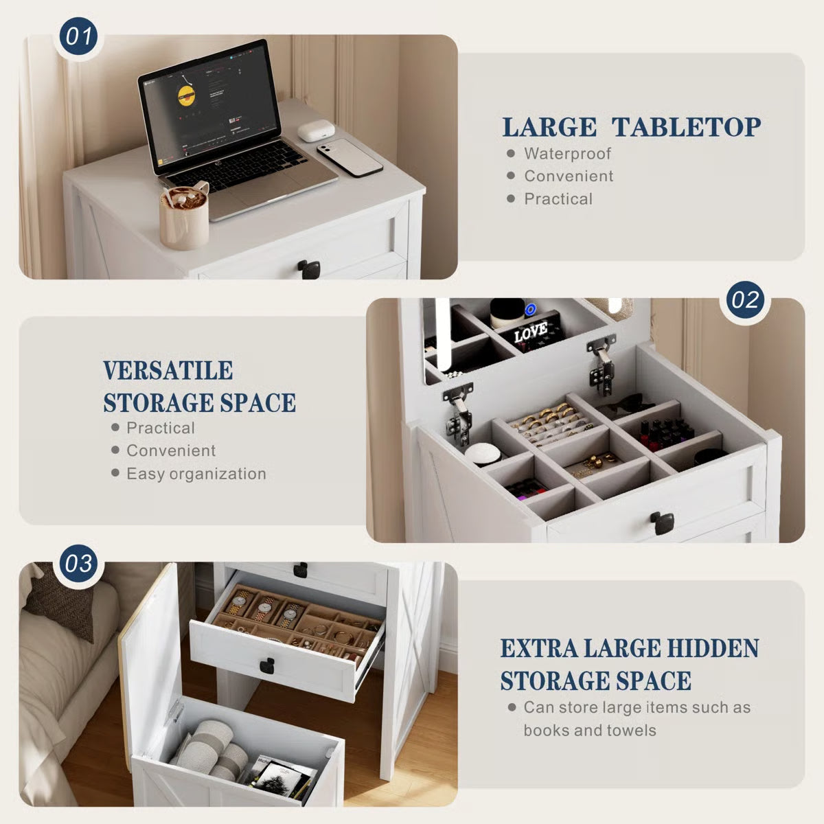 Rozelle Modern Vanity Table for Bedroom with Storage and Mirror