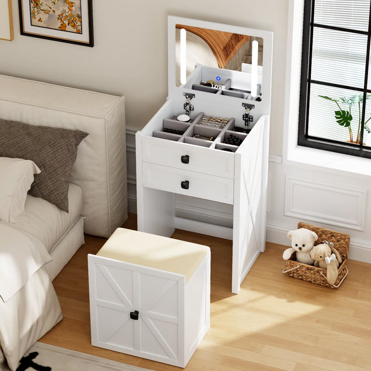 Rozelle Modern Vanity Table for Bedroom with Storage and Mirror