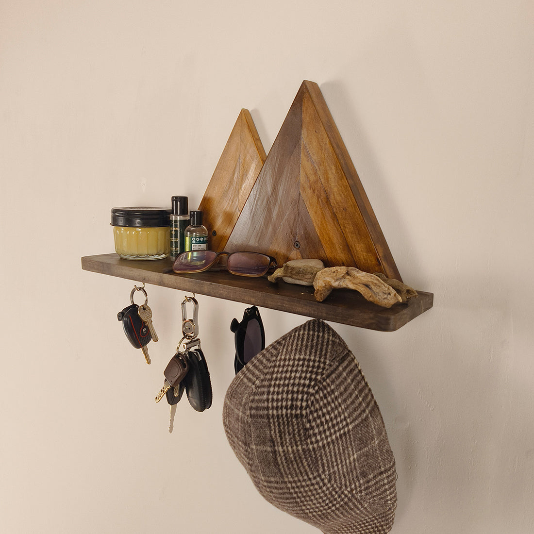 SOLITAIRE Wooden Wall Shelf Organiser with Key Holders