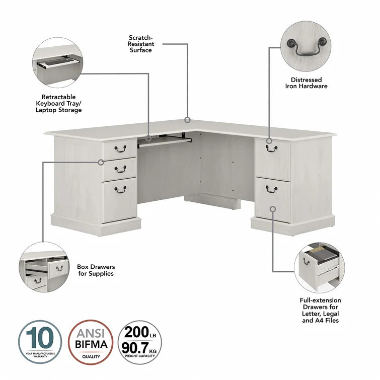 Reversible L-Shape Computer Desk with Drawers