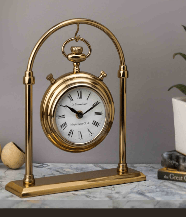 Gold Aluminium Archway Timepiece Table clock,
