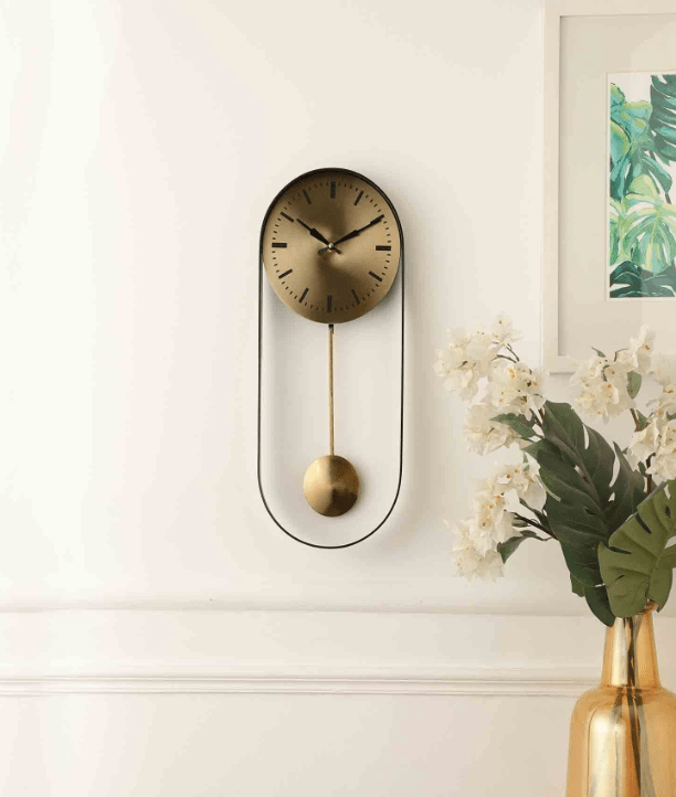 Gold Aluminium Analog Designer Pendulum Wall Clock,