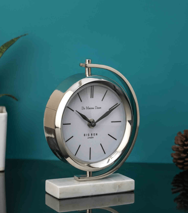 Silver Aluminium Marbellic Table clock,