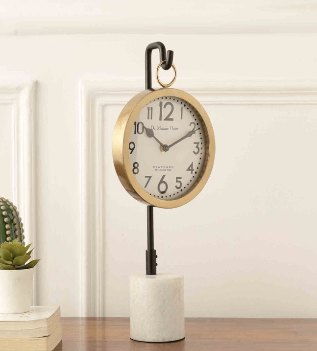 Gold Aluminium Suspended Marble Table clock,
