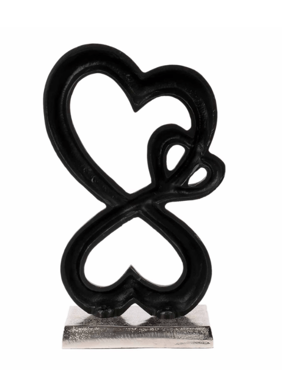 Family Heart Black And Silver Base Raw Finish Small Sculpture,
