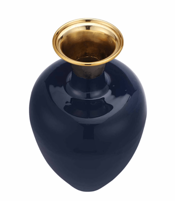Urn Deidra Teal Blue Metal & Brass Vase Finger Painted Enamel,