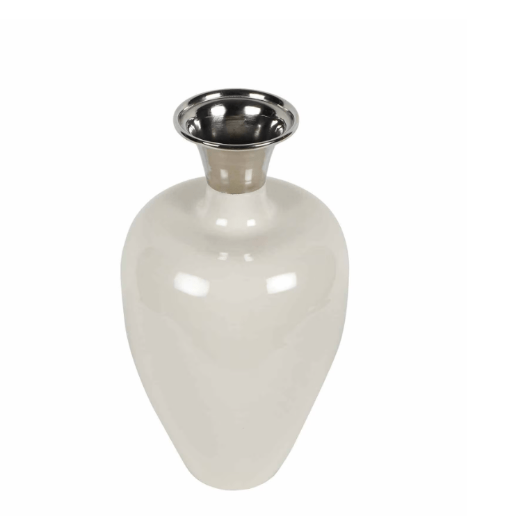 Urn Deidra Fawn White & Brass Vase Finger Painted Enamel,