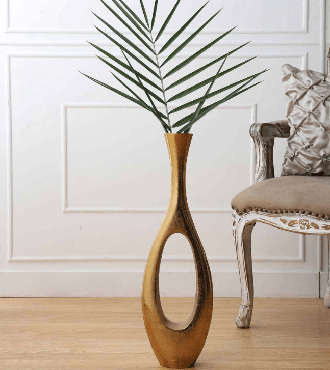 Oblong Raw Gold Tone (Small) Aluminium Floor Vase,