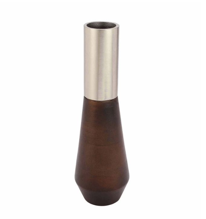 Tall Deidra Vase Metal Matt Silver & Black Wood,