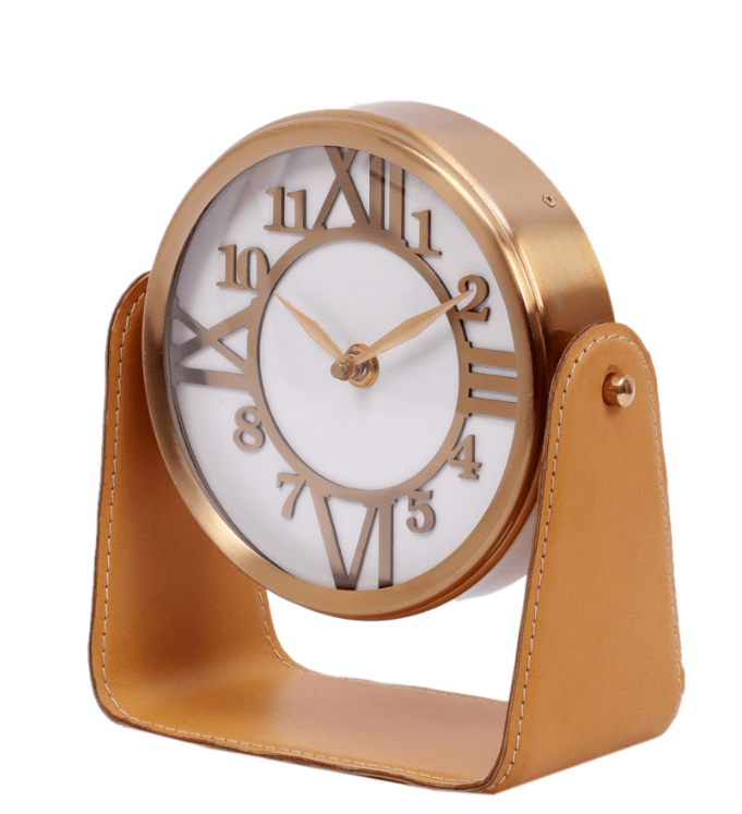 Genuine Tan Leather Table Clock,