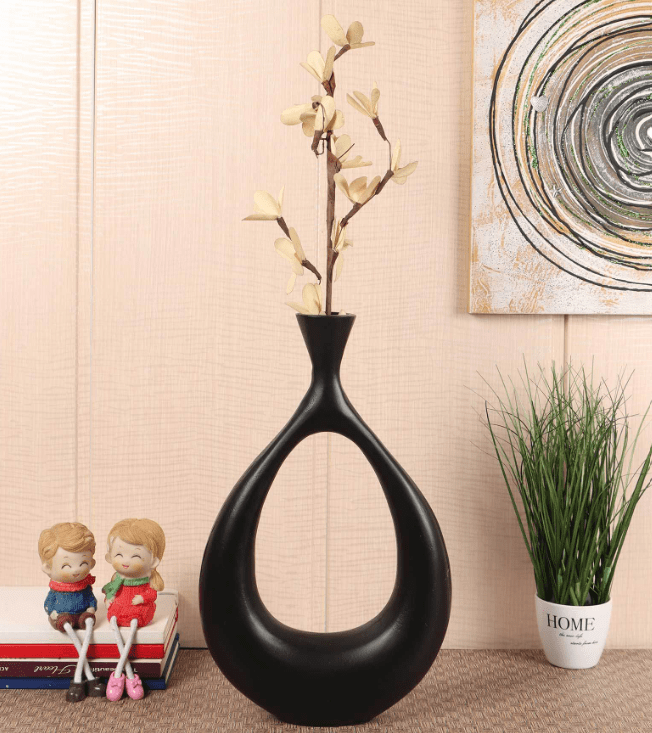 Raw Black Pendo Aluminium Oblong Table Vase In Raw Finish,
