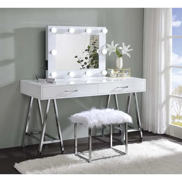 Charl Dinzo Vanity dressing table mirror with lights with stool
