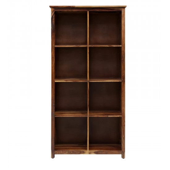 Solid Sheesham Wood Large Vertical Bookshelf Strip Design (Standard, Honey Finish)
