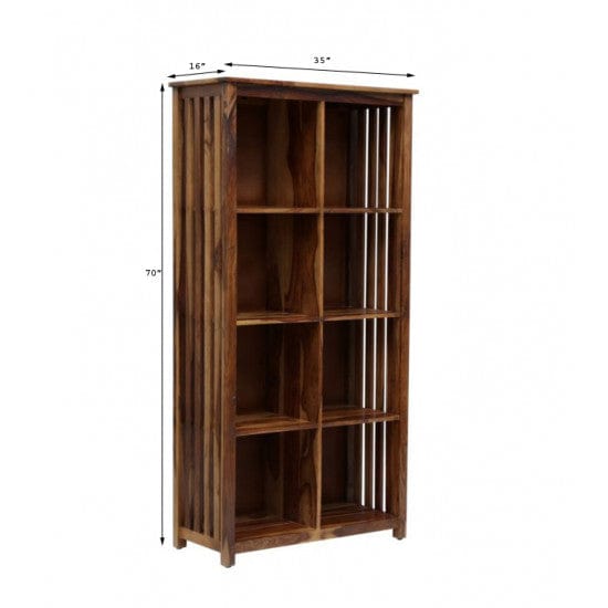 Solid Sheesham Wood Large Vertical Bookshelf Strip Design (Standard, Honey Finish)