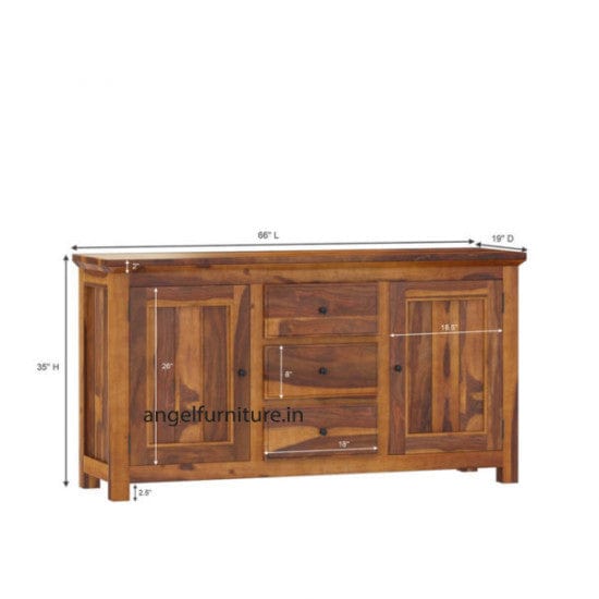 Solid Sheesham Wood Large Side Board with Three Drawer (Standard, Honey Finish)