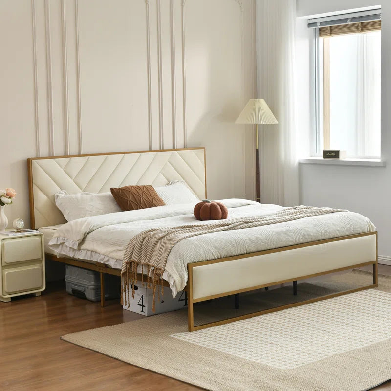 Sheila Upholstered Platform Bed with Velvet Tufted Headboard