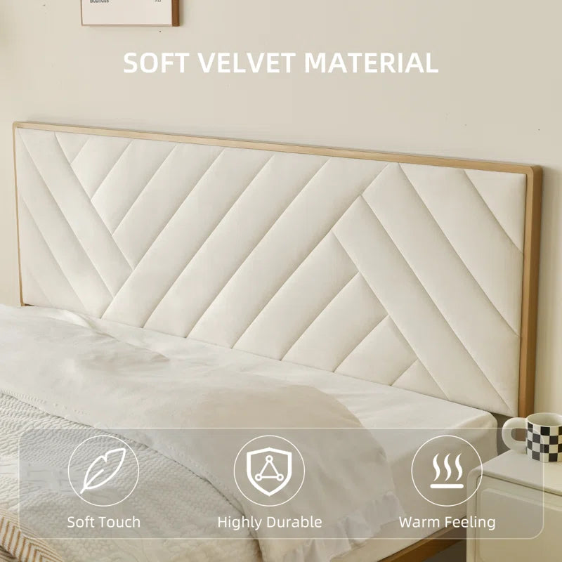 Sheila Upholstered Platform Bed with Velvet Tufted Headboard