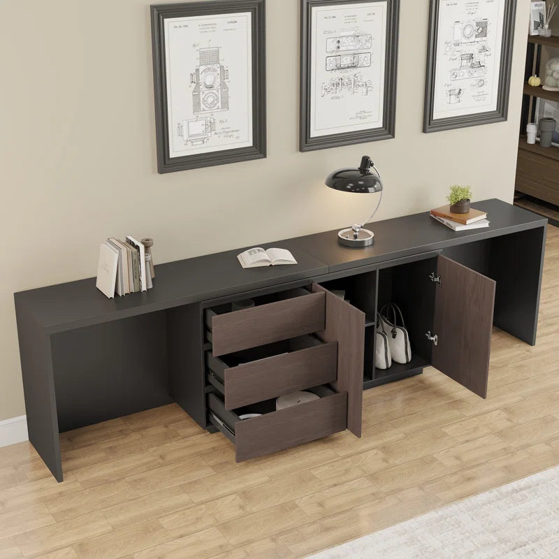 Modern Home Office Expandable Desk with Storage Drawers
