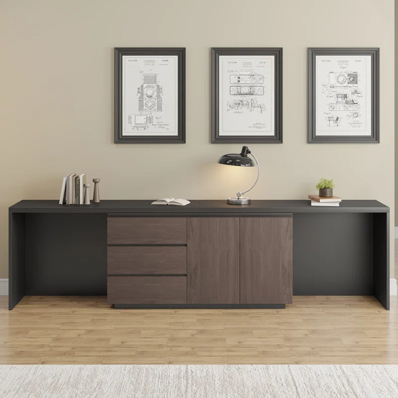 Modern Home Office Expandable Desk with Storage Drawers