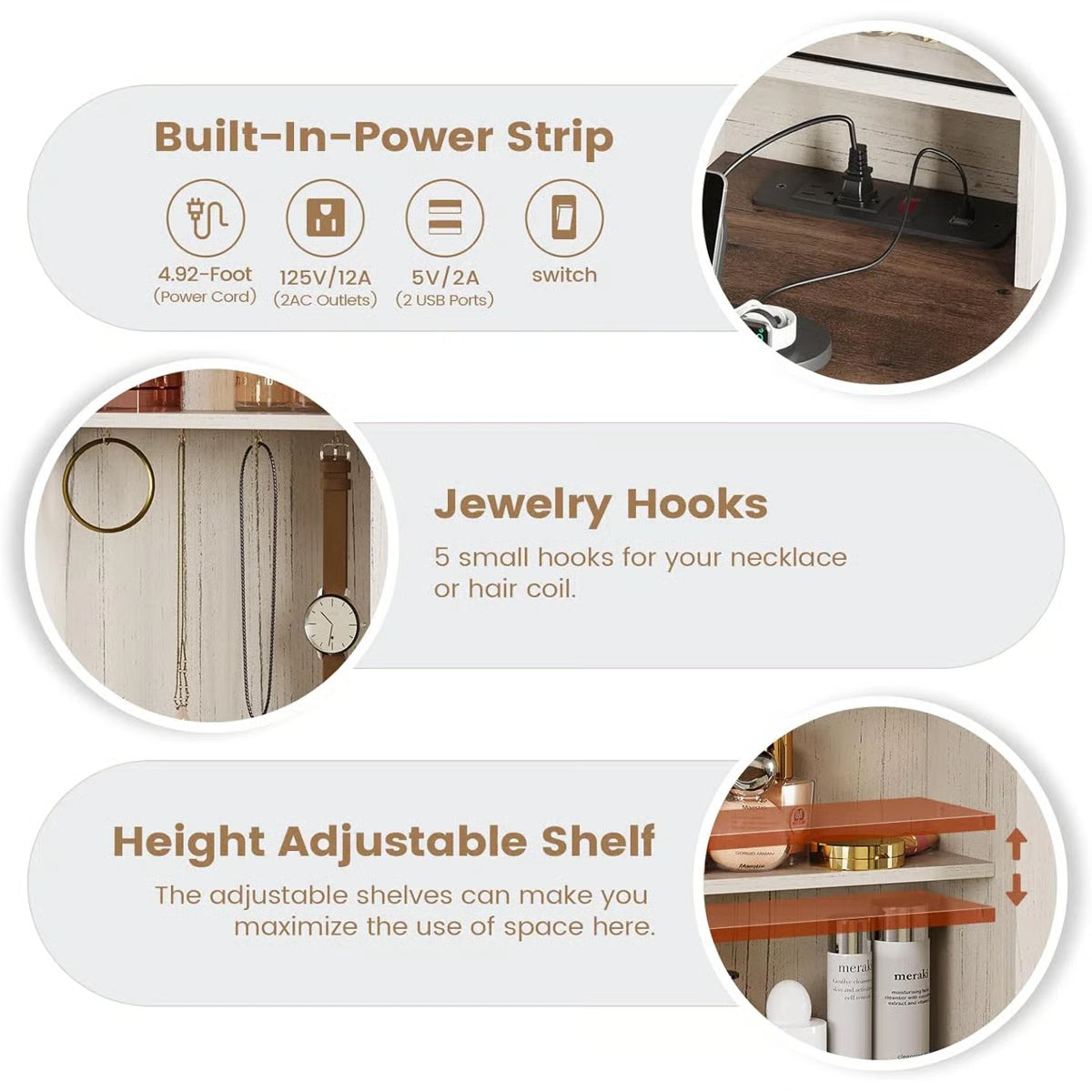 Shiala Farmhouse Makeup Vanity Table 41" with Mirror and Storage Cabinets for Bedroom- OUCH CART | Dressing table 