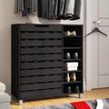 Modern and Contemporary 2 Door Wood 18 Pair Shoe Cabinet with Open Shelves