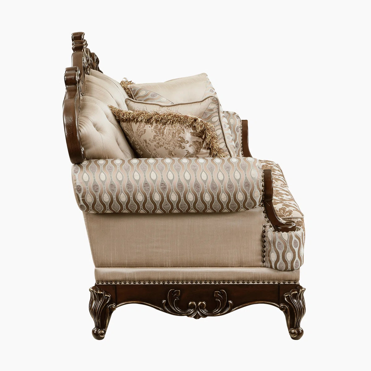 Shonta 69.5" Traditional Upholstered Loveseat - Chenille Loveseat with Faux Crystal Tufted Design, Elegant Nailhead Trim, Luxurious Chenille & Silk-like Fabric, Durable Wood Frame with Cherry & Gold Finish, Reversible Seat Cushions