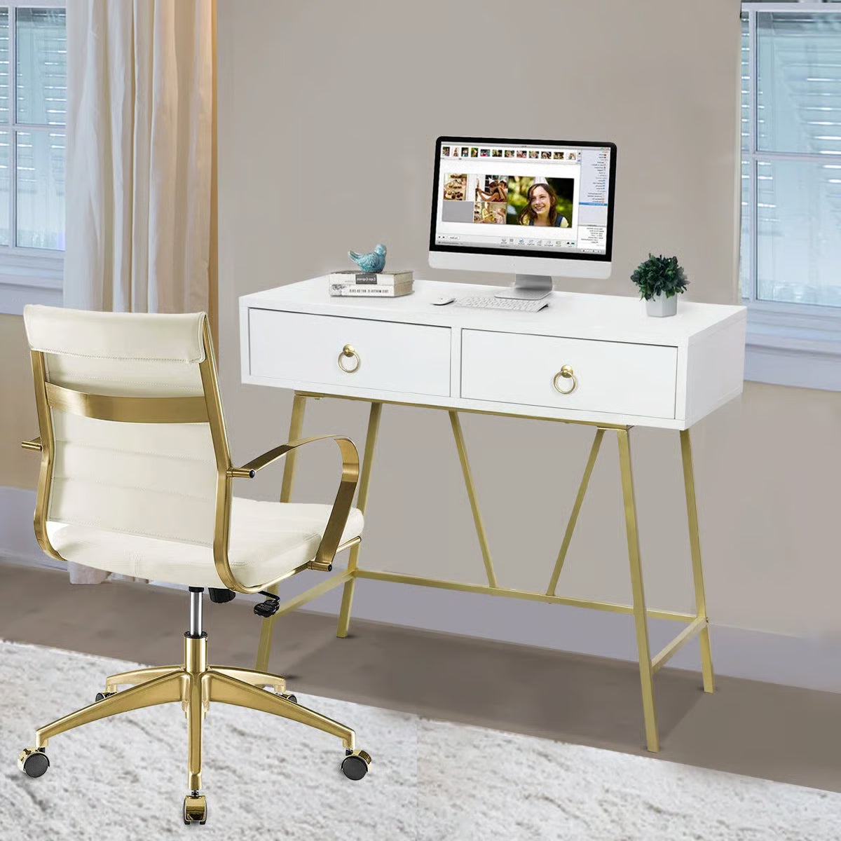 Siilata White Makeup Vanity Table with Storage Drawer and Writing Desk Function- OUCH CART | Dressing table 