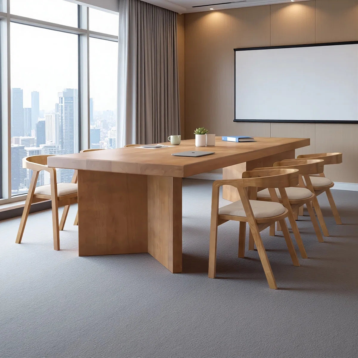 Simple Solid Wood Rectangular Conference Tables - OUCH CART 