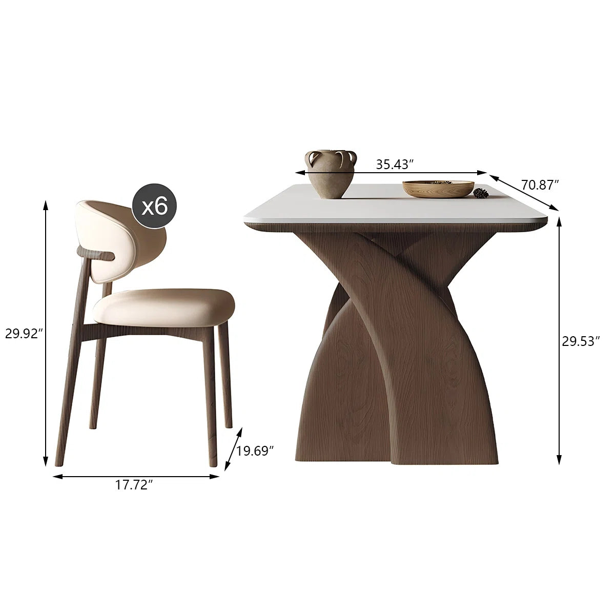 Sintered Stone Solid Wood Oak white and brown Dining Table and Chair Set,6-Chairs - OUCH CART 