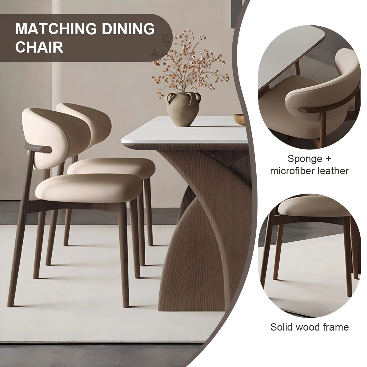 Sintered Stone Solid Wood Oak white and brown Dining Table and Chair Set,6-Chairs - OUCH CART 