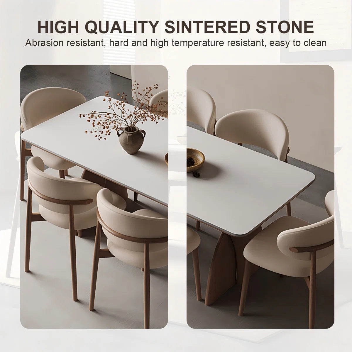 Sintered Composite marble &Solid Wood Oak white and brown Dining Table and Chair Set,6-Chairs