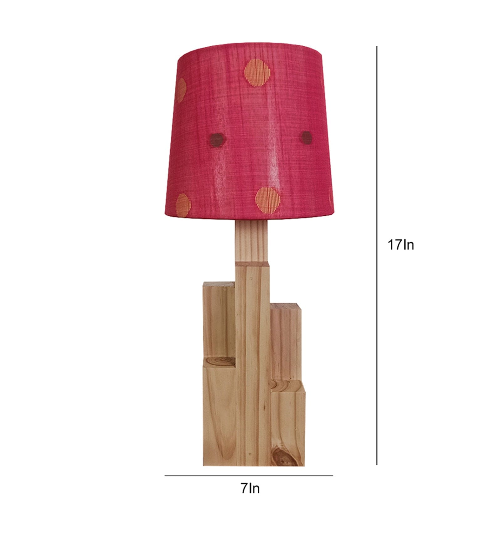 Skyline Beige Wooden Table Lamp with Red Printed Fabric Lampshade (BULB NOT INCLUDED)