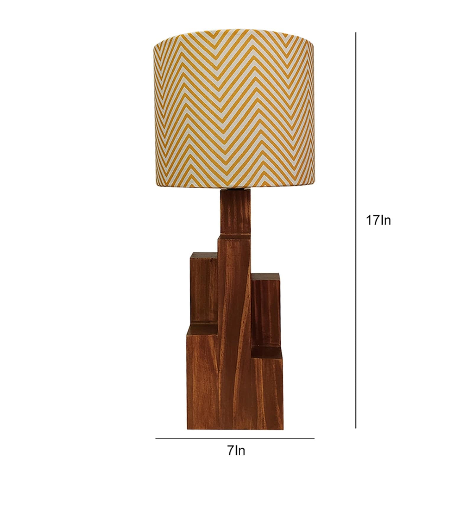 Skyline Brown Wooden Table Lamp with Yellow Printed Fabric Lampshade (BULB NOT INCLUDED)