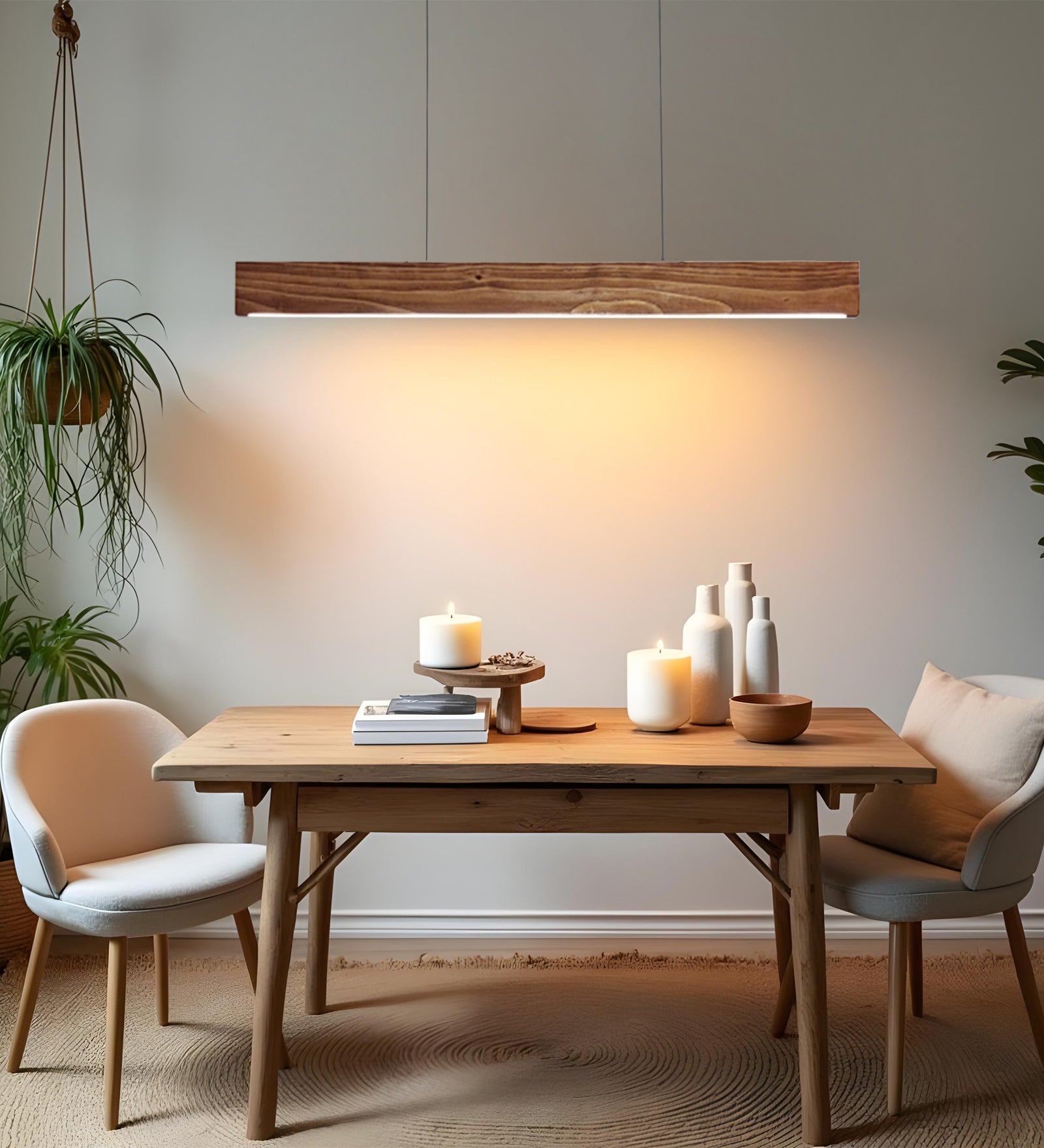 Slimline 36 Beige Wooden LED Hanging Lamp