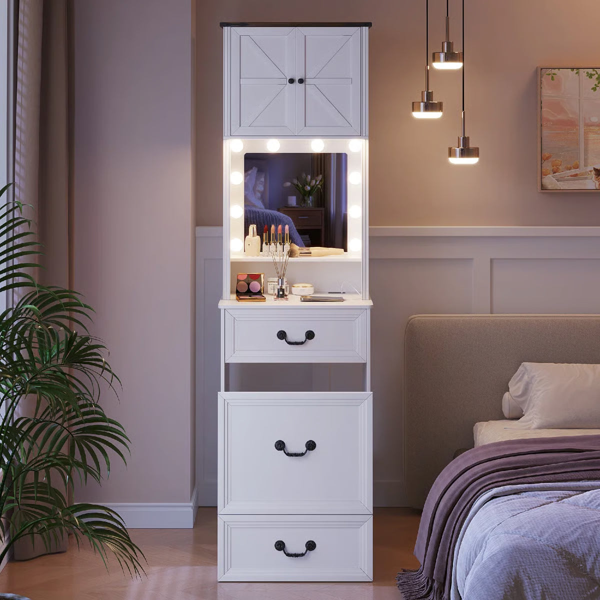 Small Makeup Vanity Set with LED Lights- OUCH CART | Dressing table 