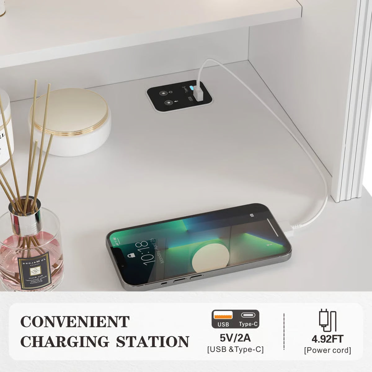 Small Lighted Makeup Vanity Table with Drawers and LED Mirror