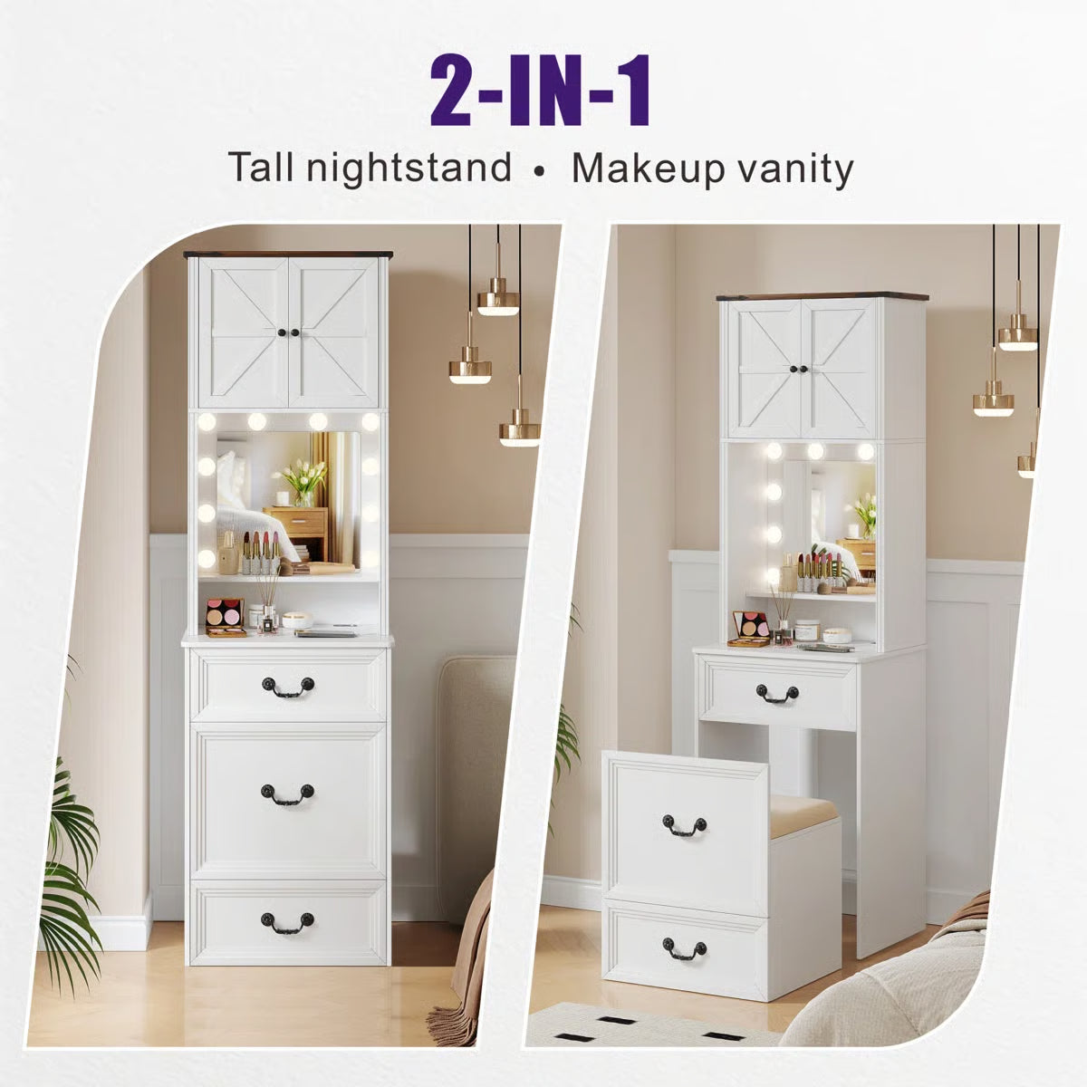Small Lighted Makeup Vanity Table with Drawers and LED Mirror