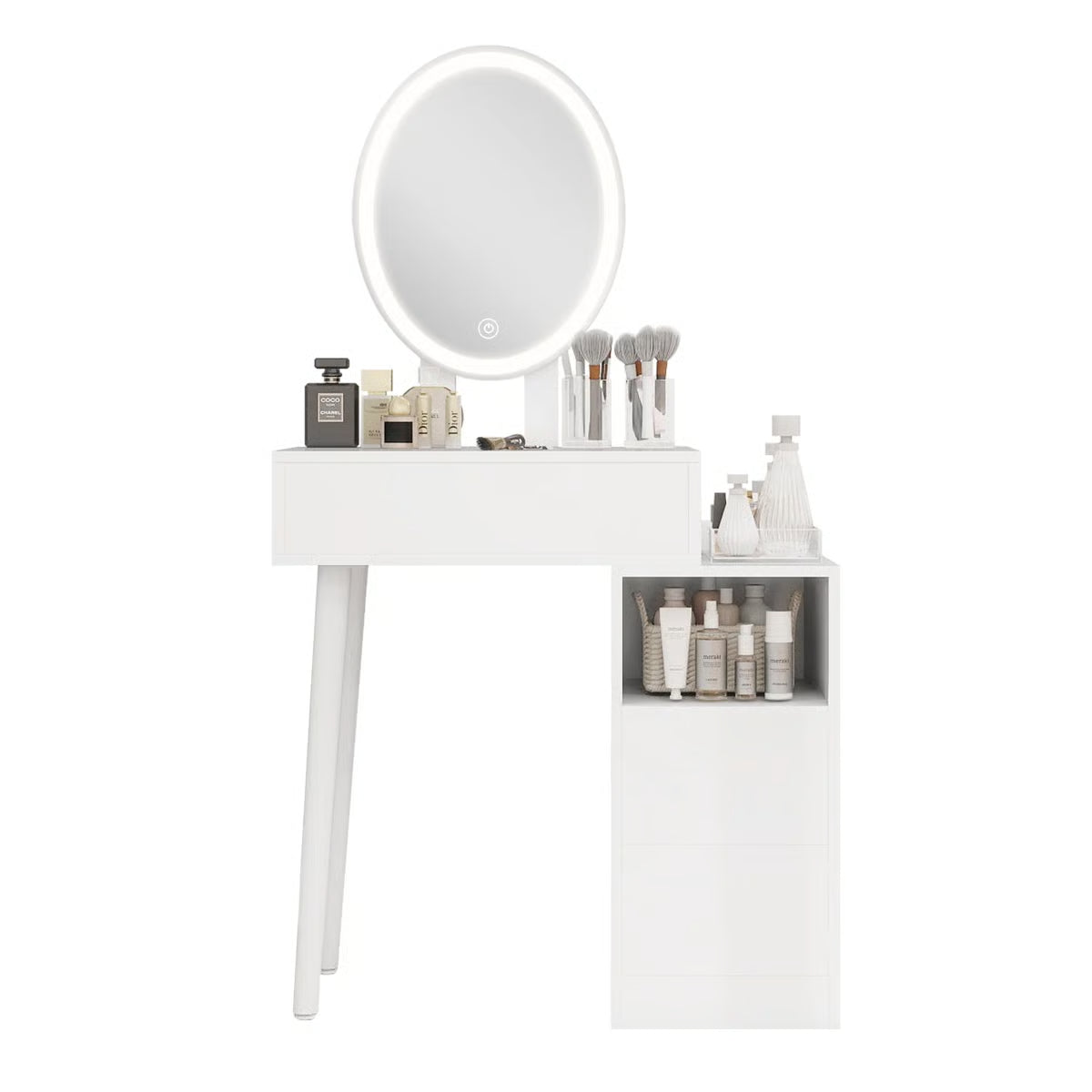Space-Saving Small Makeup Vanity Table with Adjustable Lighted Mirror