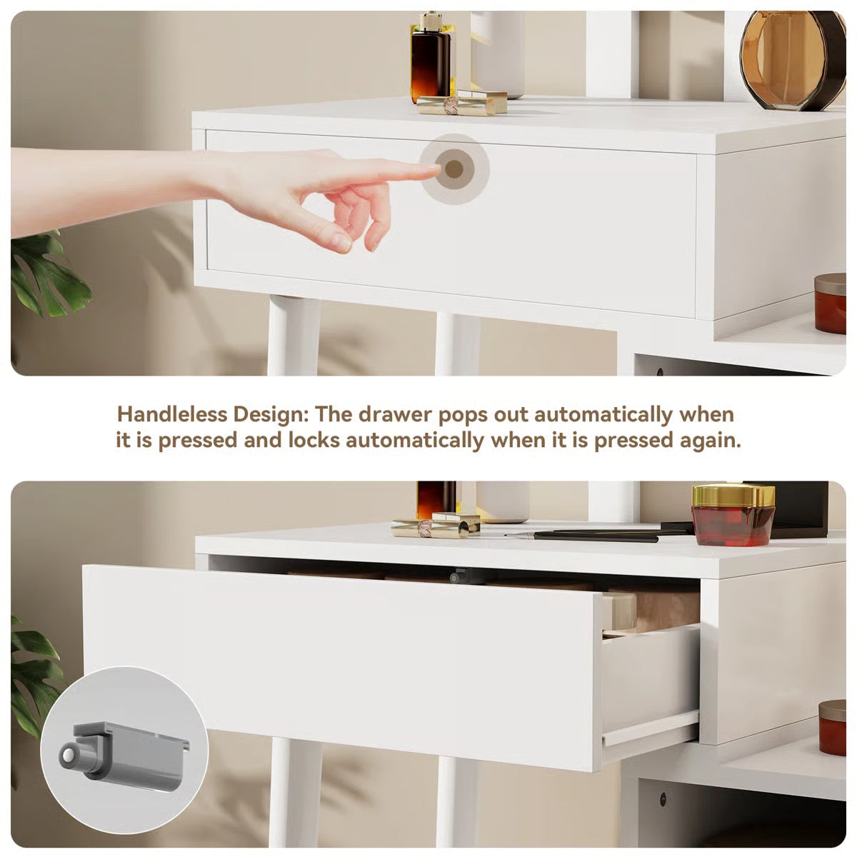 Space-Saving Small Makeup Vanity Table with Adjustable Lighted Mirror