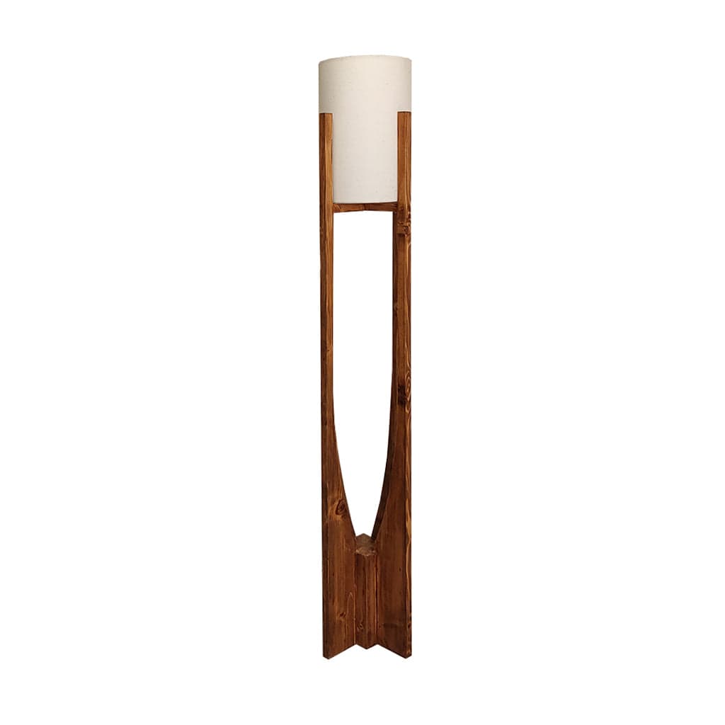 Solitaire Wooden Floor Lamp with Brown Base and White Fabric Lampshade (BULB NOT INCLUDED)