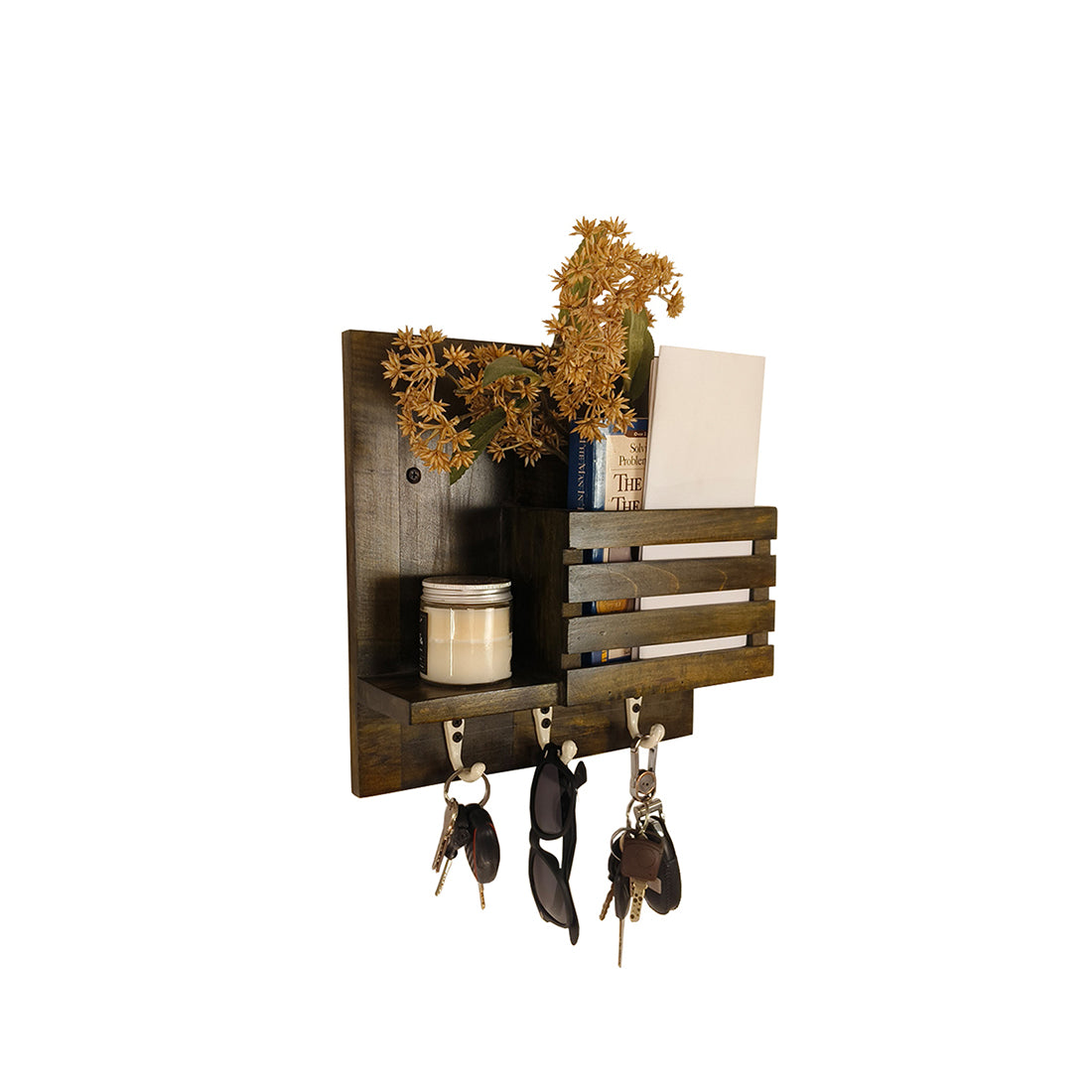 Somerset Wooden Wall Shelf Organiser with Key Holders- OUCH CART | Wall decor and hangings