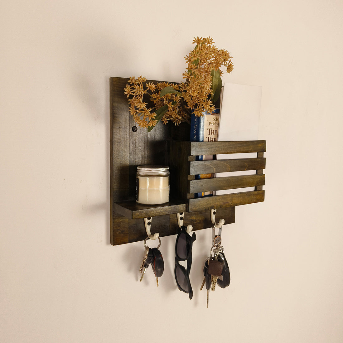 Somerset Wooden Wall Shelf Organiser with Key Holders