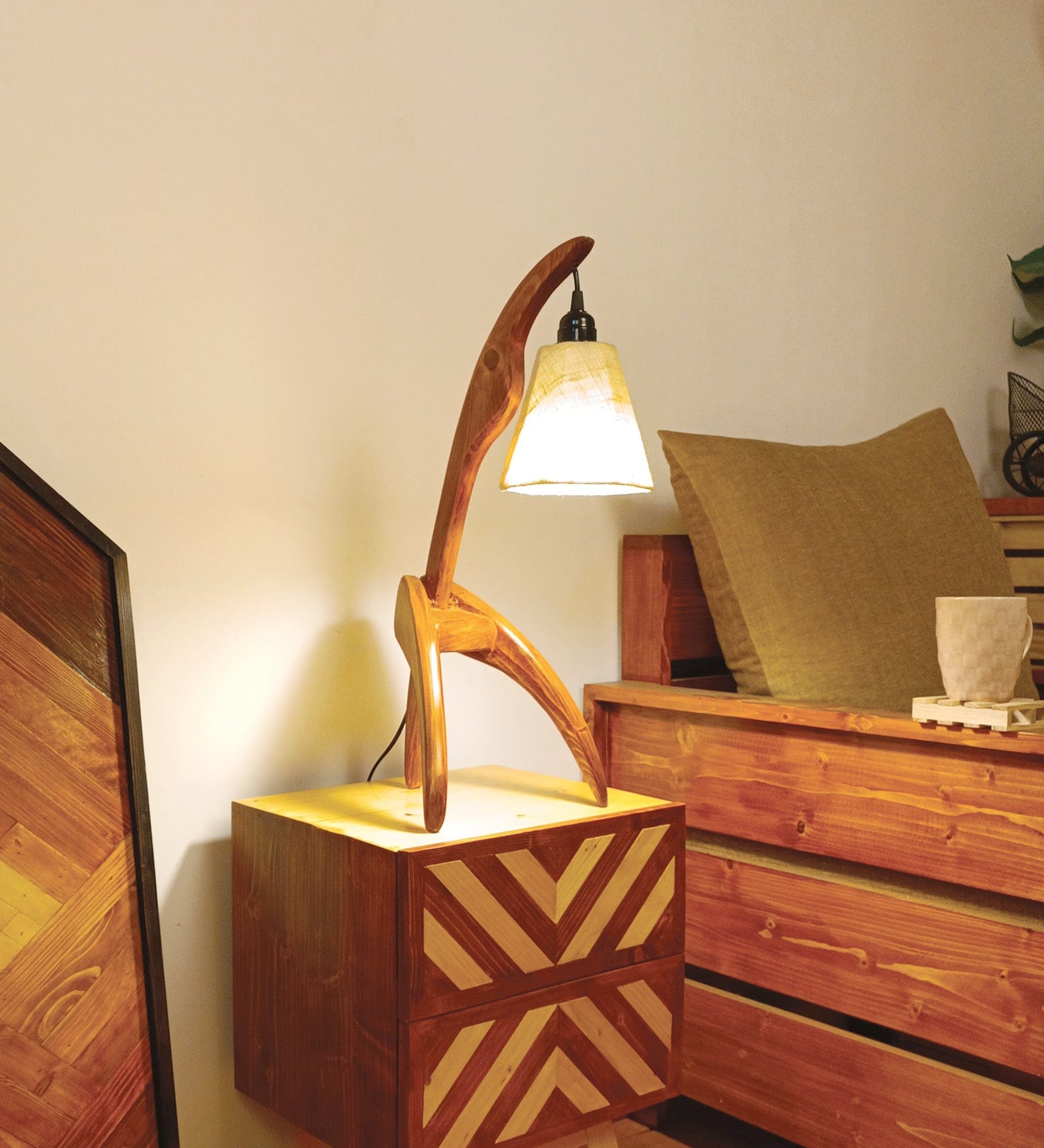 Species Brown Wooden Table Lamp with White Jute Lampshade (BULB NOT INCLUDED)