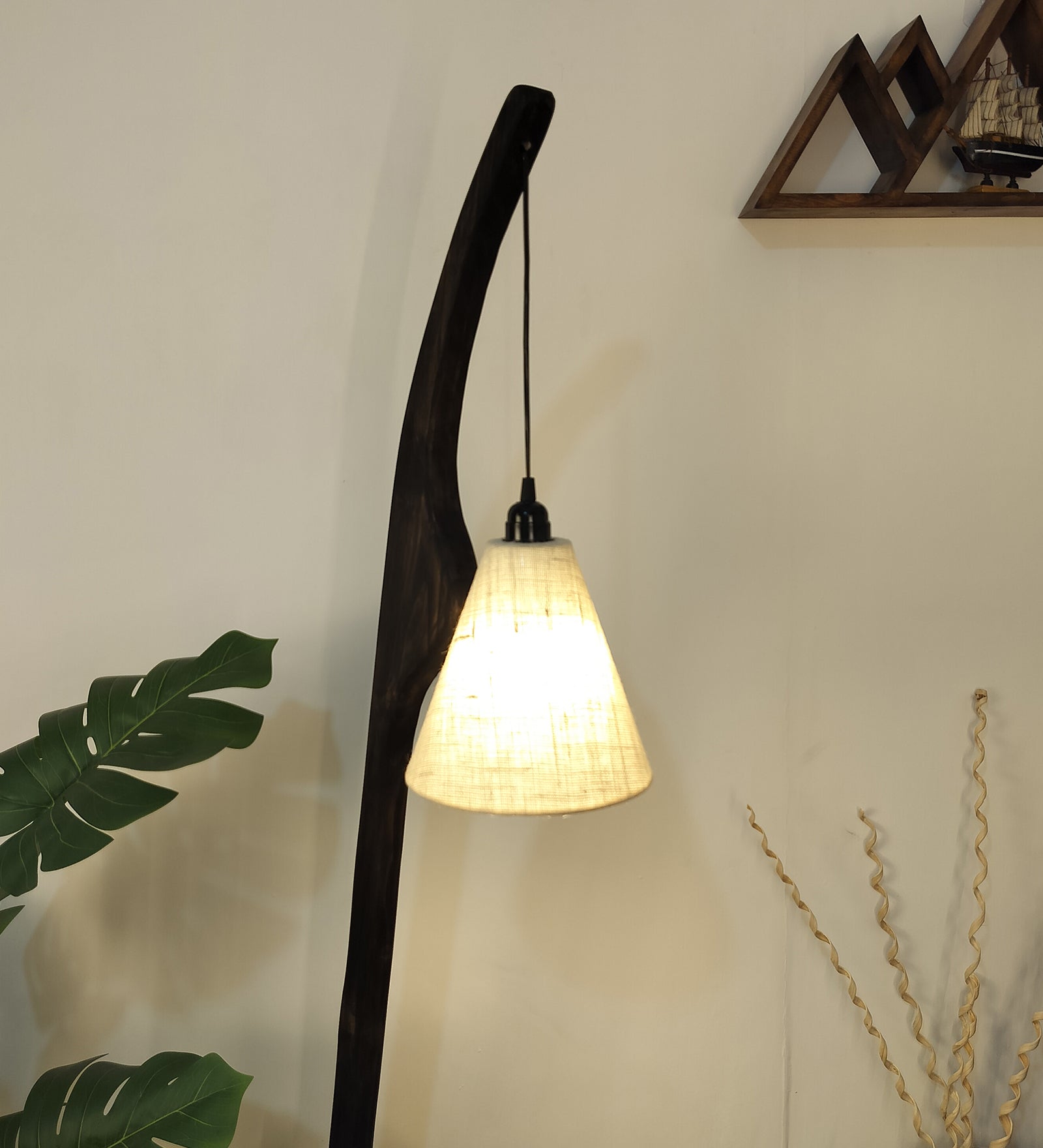 Species Wooden Floor Lamp with Brown Base and Jute Fabric Lampshade (BULB NOT INCLUDED)