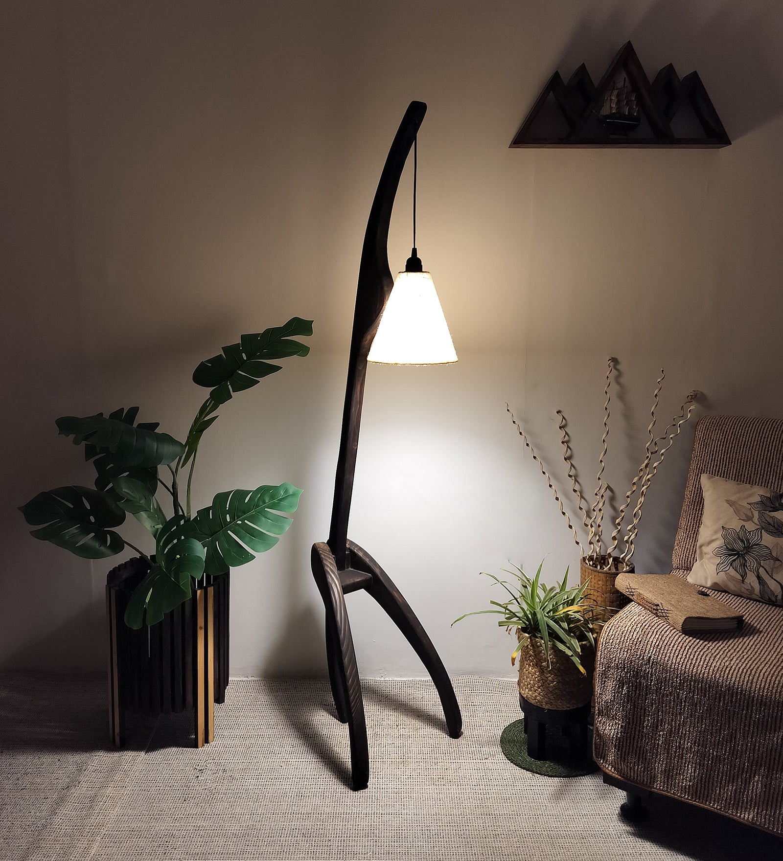 Species Wooden Floor Lamp with Brown Base and Jute Fabric Lampshade (BULB NOT INCLUDED)