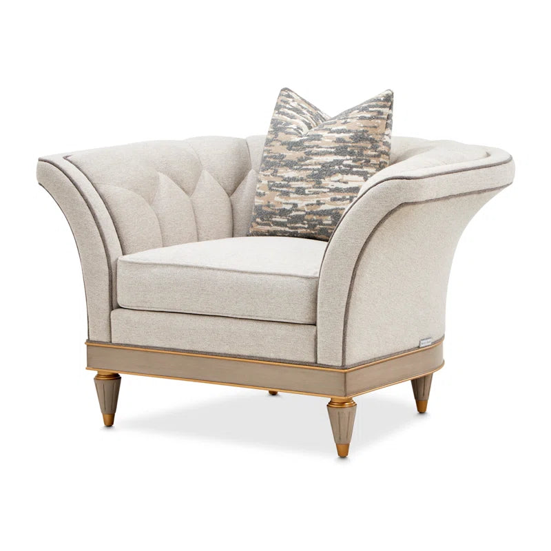 St. Charles Greige Accent Chair with Modern Fabric & Soft Curves
