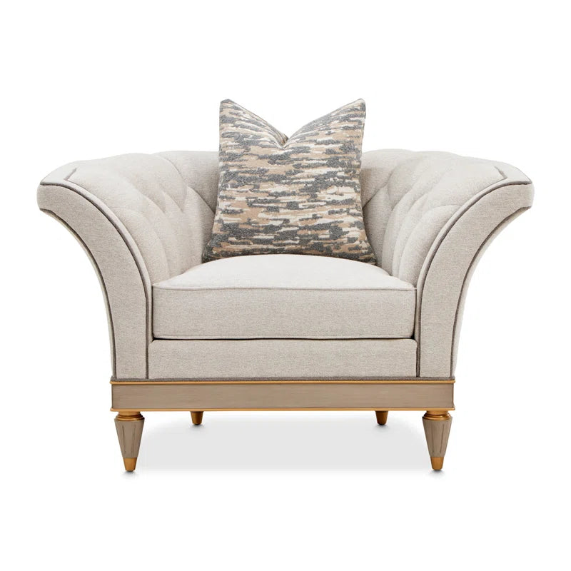 St. Charles Greige Accent Chair with Modern Fabric & Soft Curves