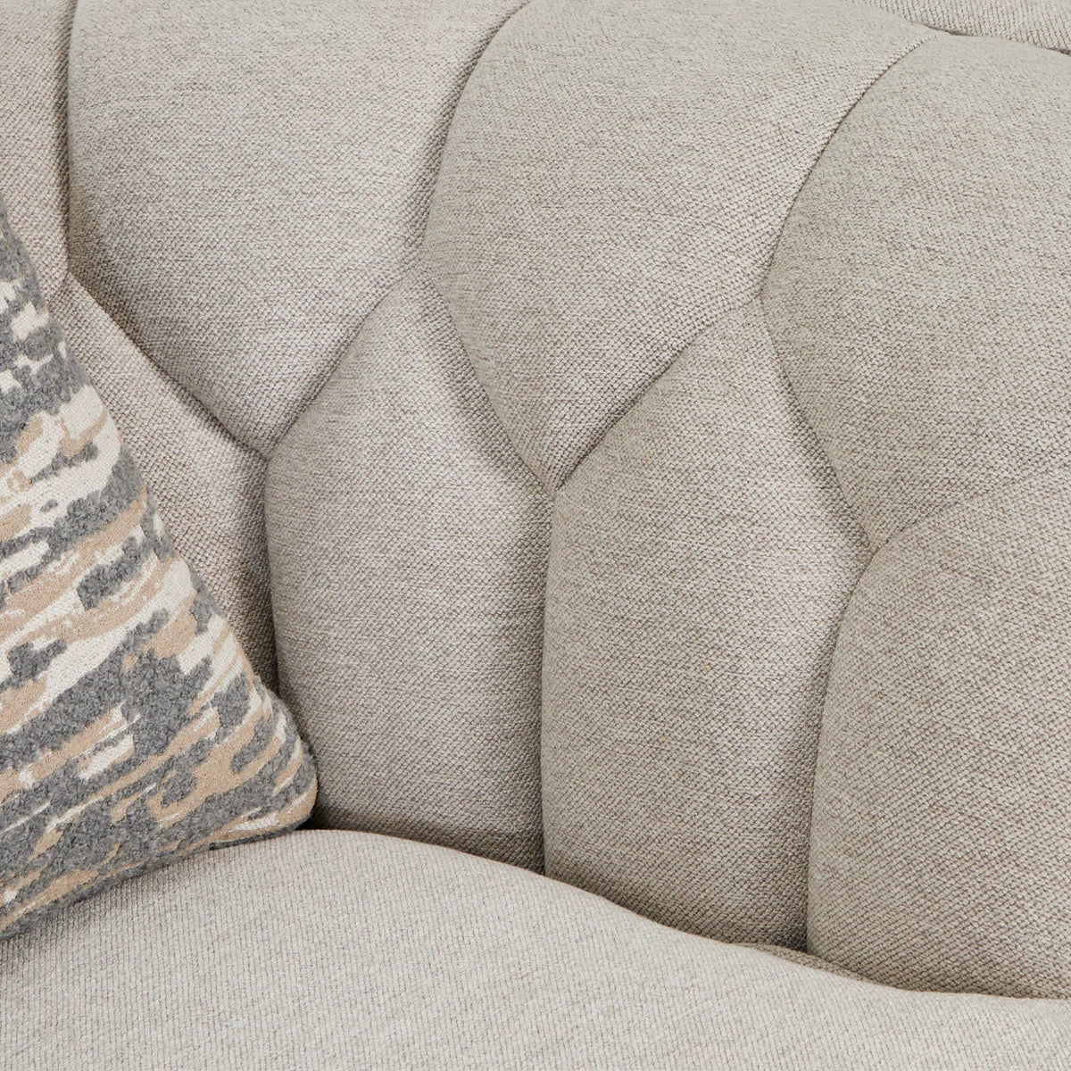 St. Charles Greige Accent Chair with Modern Fabric & Soft Curves